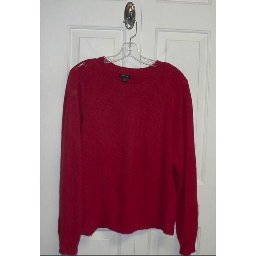Halogen Women's Puff‎ Sleeve Crew Neck Cable Detail Sweater in Red XL MSRP $49
